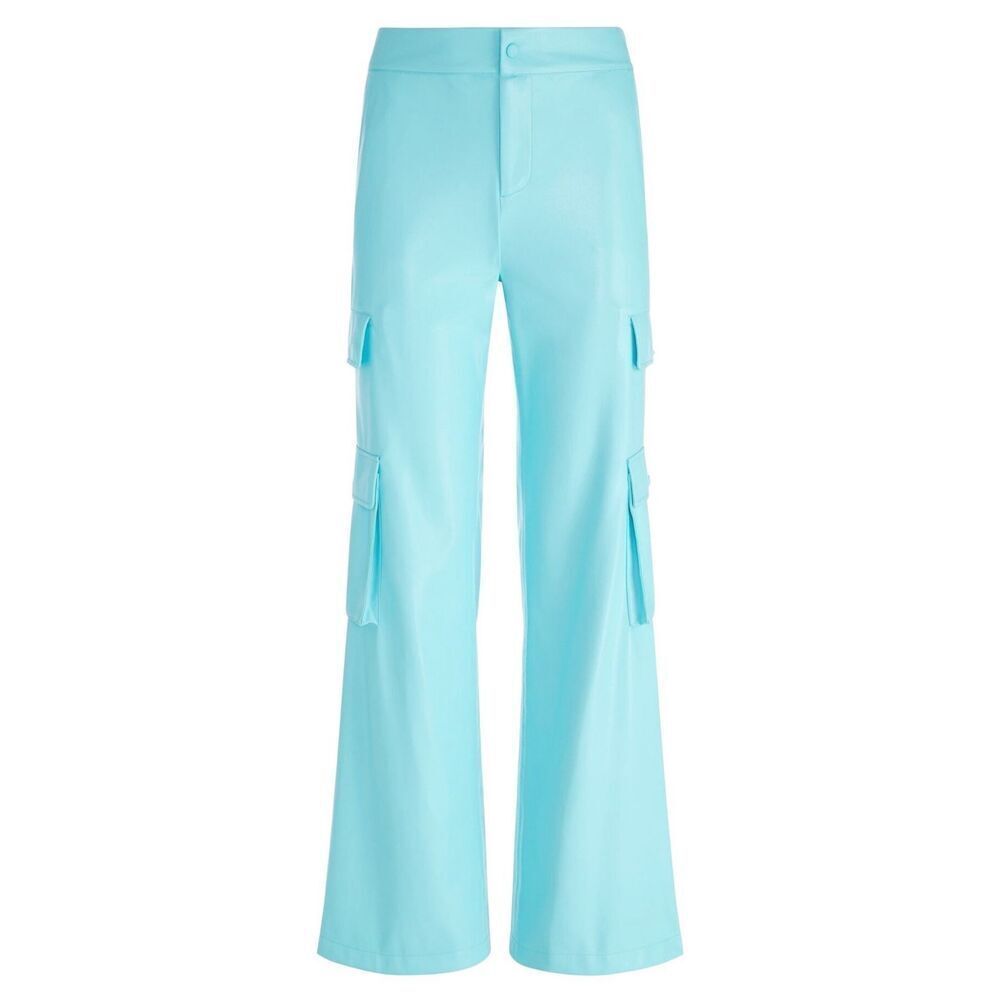 NWT Alice & Olivia Hayes Vegan Leather Cargo Aqua Blue Pants 2